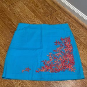 Beautiful Turquoise Texture w/Orange Coral & Starfish Embroidery Detail size 6
